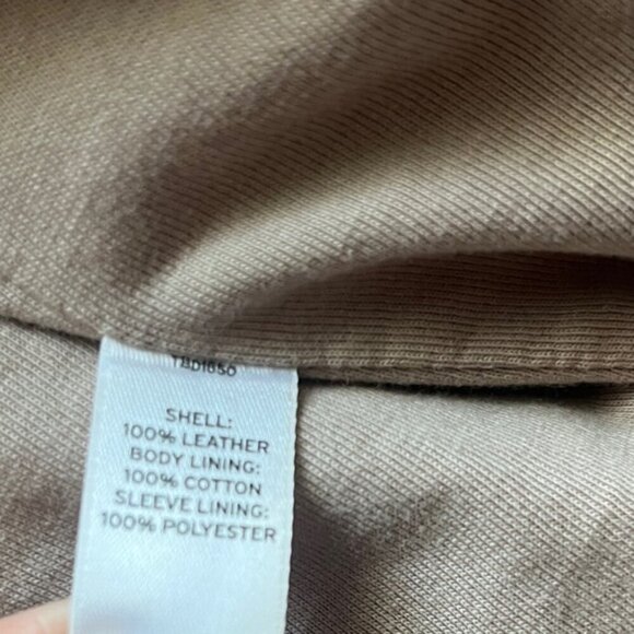 Hinge beige scoop neck zipper leather jacket Sz M - Picture 7 of 15